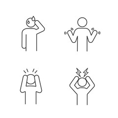 Emotional stress linear icons set