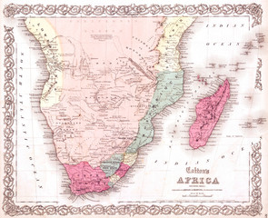 Old Map of Southern Africa, 1855, Colton