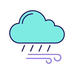 Rainy and windy weather color icon