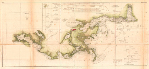 1855, U.S. Coast Survey Map of the Delta of the Mississippi River