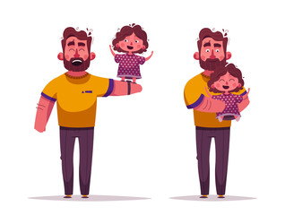 The best dad and daughter. Happy together. Cartoon vector illustration