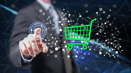 Man touching an e-commerce concept