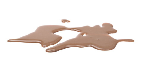 Spilled chocolate milk puddle isolated on white background