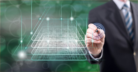 Man touching a blockchain technology concept