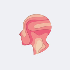 Face silhouette in profile with shadow. Cut paper isolated on a white background.Vector illustration.