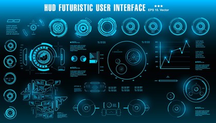 Obraz premium HUD futuristic blue user interface, dashboard display virtual reality technology screen, target