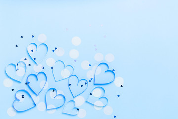 Valentine's day greeting card with beautiful pure blue hearts and confetti. Lovely Happy...