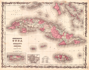 1862, Johnson Map of Cuba and Porto Rico
