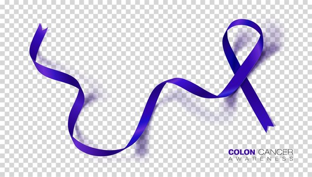 Colon Cancer Awareness Month. Dark Blue Color Ribbon Isolated On Transparent Background. Colorectal Cancer. Vector Design Template For Poster.