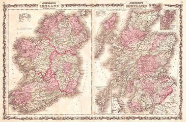 1862, Johnson Map of Scotland and Ireland