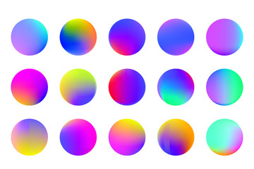 Set of round Vector Gradient. Multicolor Sphere. Modern abstract background texture. Template for design. Isolated  objects.