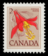 Stamp printed in Canada shows Flower: Red columbine, from the series 