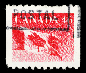 Stamp printed by Canada, shows Canadian flag, circa 1990