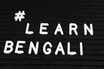 Learn Bengali language, simple sign on black background, great for teachers, schools, students