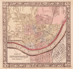 1864, Mitchell Map of Cincinnati. Ohio