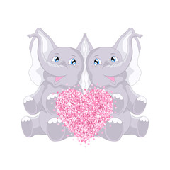 Two elephants with glitter heart