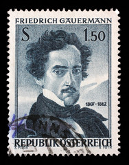 Stamp printed by Austria, shows self portrait of Friedrich Gauermann, 100th Anniversary of the Death, circa 1962