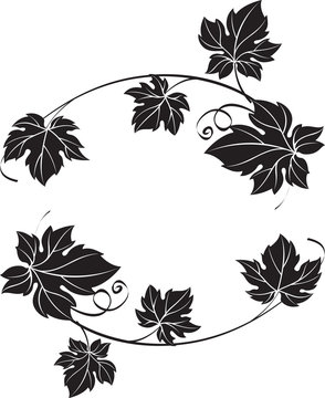 Black grape branches with leaves. Decorative ornament vector illustration, can be used as frame design element.