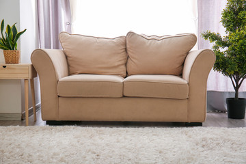 Interior of beautiful room with comfortable sofa