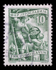 Stamp printed in Yugoslavia shows fruit rowing, domestic economy series, stamp for surcharges,...