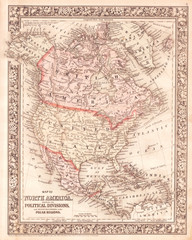 Fototapeta na wymiar 1864, Mitchell Map of North America