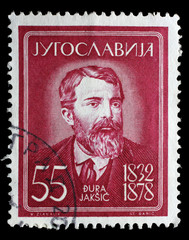 Stamp printed in Yugoslavia shows Dura Jaksic, Serbian poet, circa 1960.