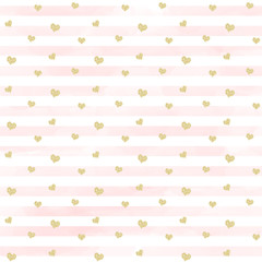 Gold Heart & Watercolor Stripe Pattern