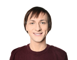 Portrait of handsome young man on white background