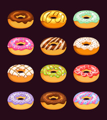 doughnut vector set, colorful tasty sweets illustration