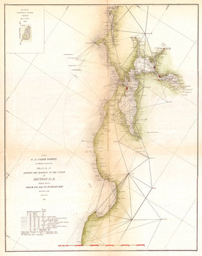1865, U.S. Coast Survey Triangulation Map of San Francisco Bay