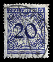 Stamp printed in Germany shows 20 marks, circa 1924