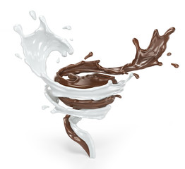 Tornado of chocolate and milk flow. 3d illustration