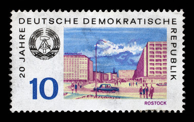 Stamp printed in GDR shows View of Rostock, circa 1969