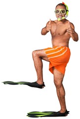 smiling male snorkeler giving a thumbs up