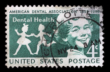 Stamp printed in the USA shows Children, Dental Health, Centenary of the American Dental Association, circa 1959