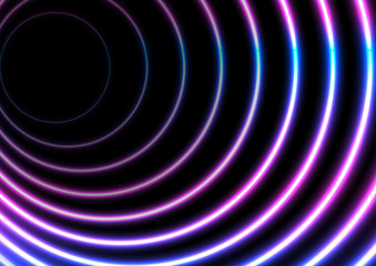 Blue ultraviolet neon glowing circles abstract background