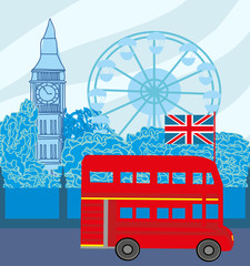 Fototapeta na wymiar London Street with red bus and big ben