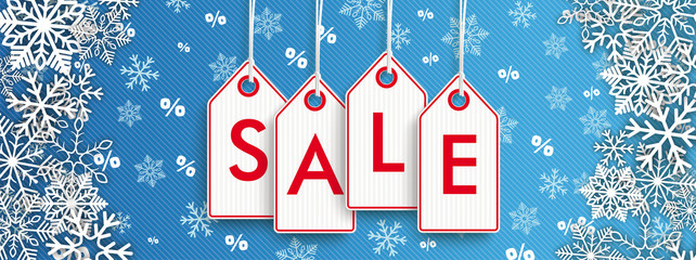 White Snowflakes Header Red Price Stickers Sale Percents