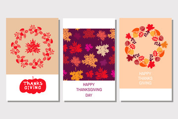 Fototapeta na wymiar Thanksgiving day set cards3