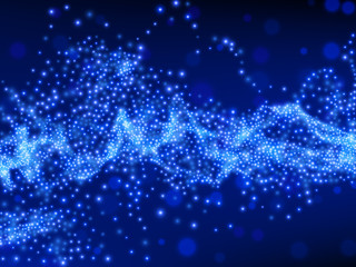 Blue glitter wave. Energy flow. Vector background