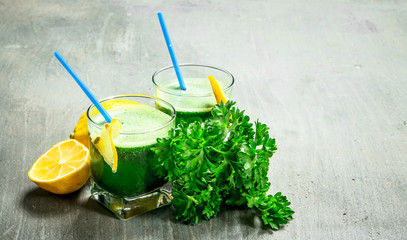 Healthy smoothie with lemon and parsley.