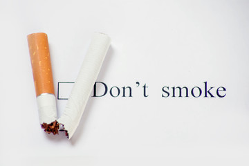 Checklist box with broken cigarette. Check form and healthcare concept