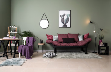 Interior of modern room with comfortable sofa