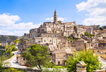 Matera town, Basilicata, Italy. UNESCO World Heritage Site. European capital of culture 2019 - obrazy, fototapety, plakaty