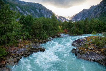 Fototapeta na wymiar Jostedola river near Nigardsbreen glacier Jostedalsbreen National Park Sogn og Fjordane Norway Scandinavia