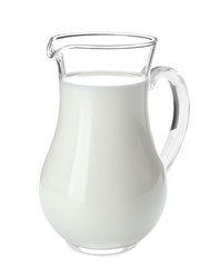 Jug of milk on white background