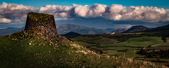 Sardinian landscape with Nuraghe - obrazy, fototapety, plakaty