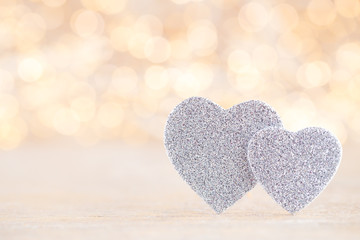 Red heart bokeh background, valentine day greeting card.
