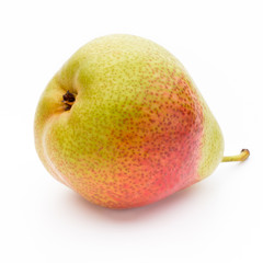 Fresh bio pear with leaves on isolated white background.