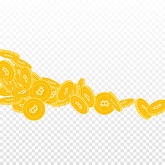 Bitcoin, internet currency coins falling. Scattere